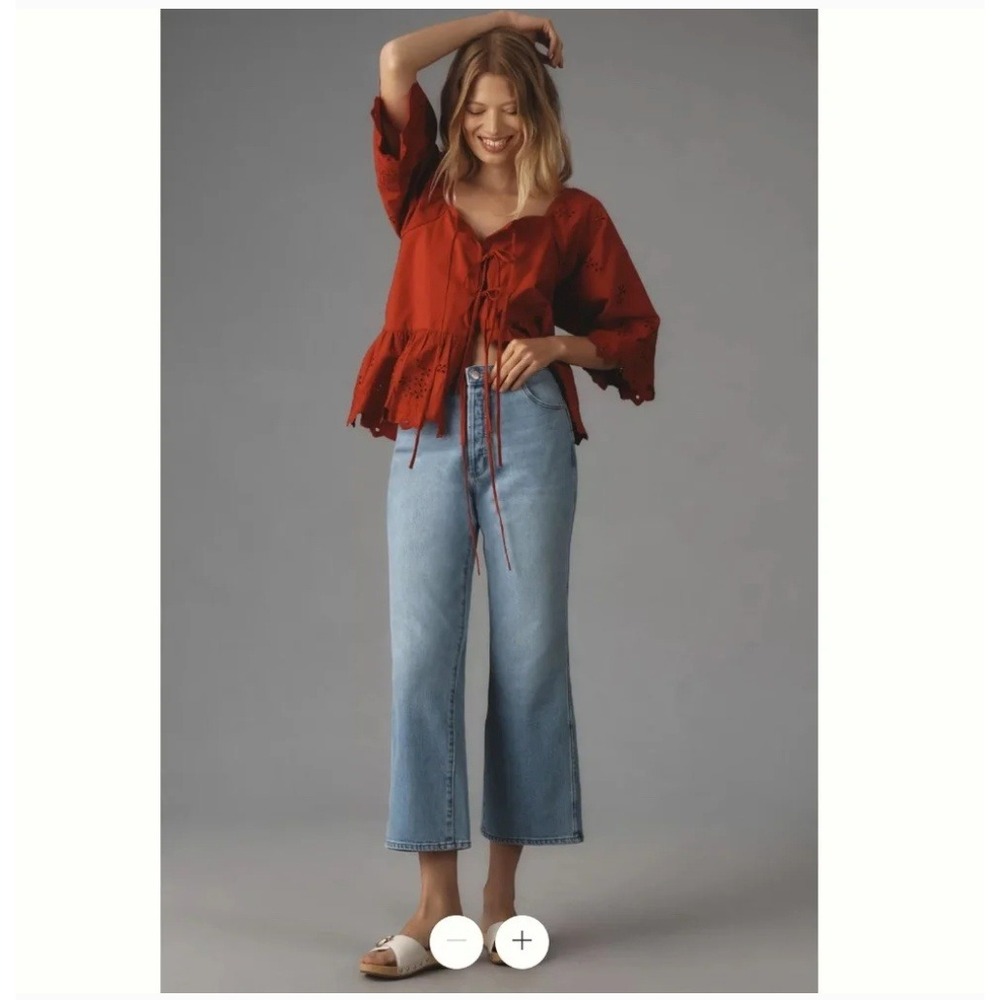Rollas Classic Flare Crop Jeans Light Blue High Rise Relaxed Size 27